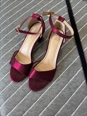 Seychelles Satin Ankle-Strap Heels - Burgundy